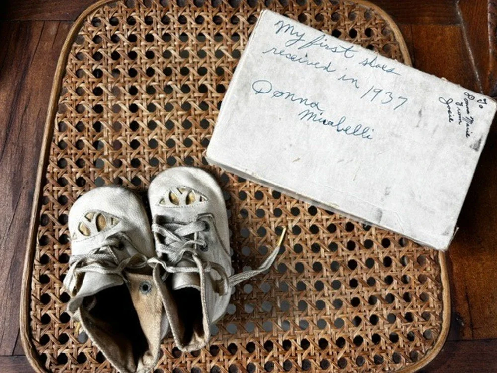 Antique 1930s Leather Baby Shoes with Original Dated Box 1937, Rare Documented